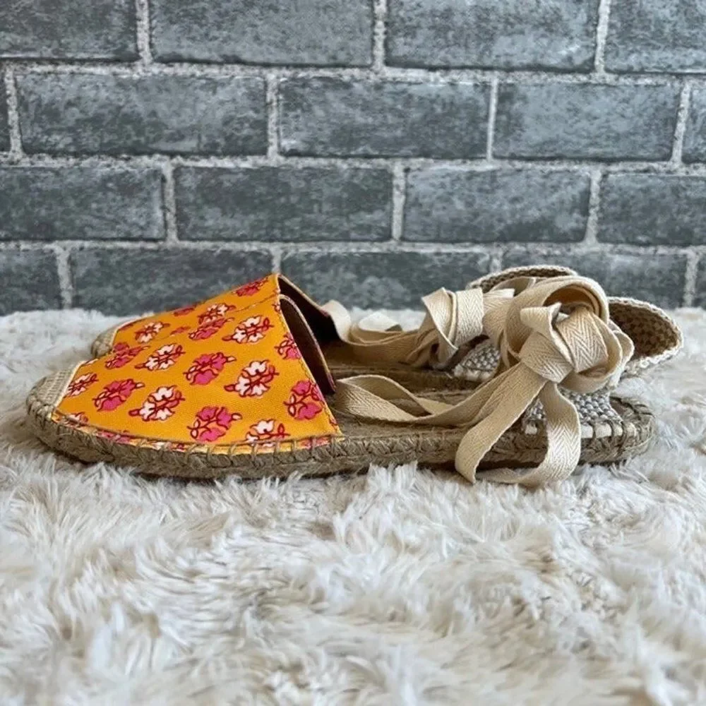J. Crew Printed Canvas Ankle Wrap Espadrille Flats Size 7.5
